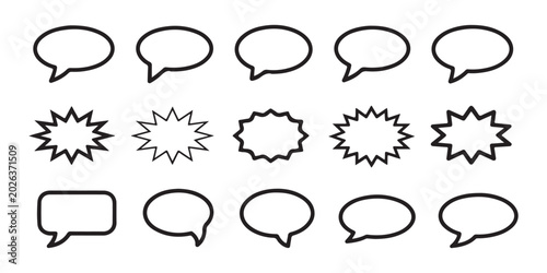 Fotografía Comic speech bubbles and blast shapes collection with black stroke isolated on transparent checkered backdrop