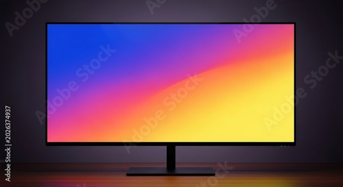 Sleek, modern display showcasing a vibrant, abstract gradient on a dark background