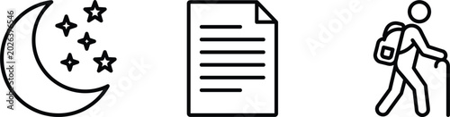 Fotografía Night document and hiking line icon collection featuring moon stars paperwork tr