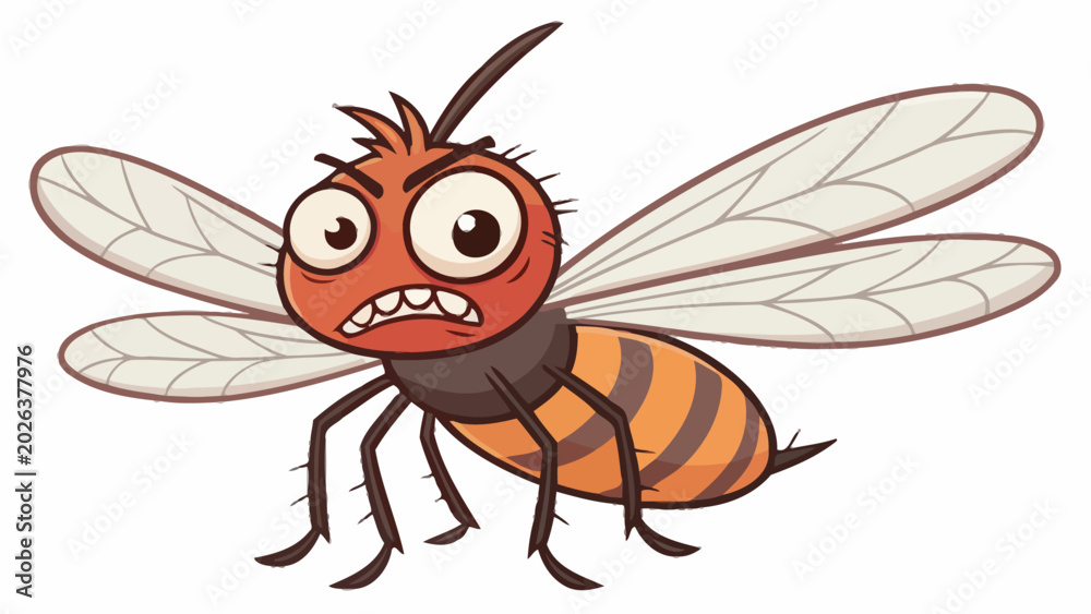 Fototapeta premium Angry cartoon mosquito character with mosquito irritated aggressive illustration character wildlife entomology mischief nuisance frustrated