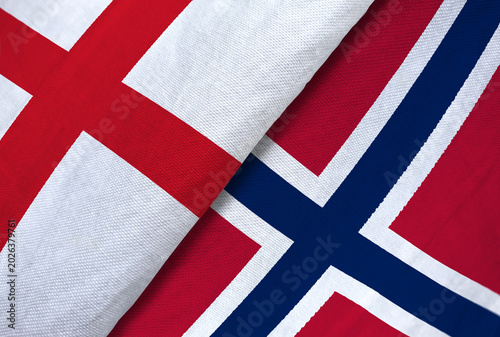 Canvas Print Diagonally layered flags of England and Norway side by side, symbolizing sportsmanship and diplomacy