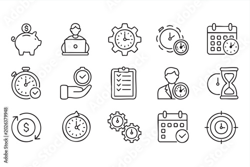 Foto Productivity And Workflow Outline Icons For Corporate Time Management Graphics