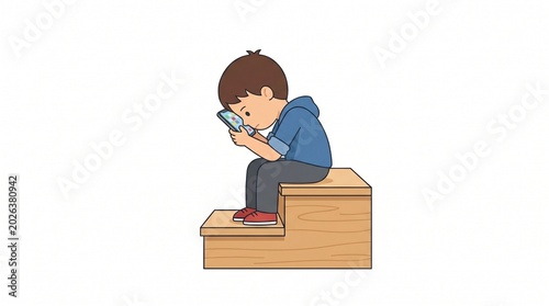 Curious young child deeply focused on a smartphone screen while sitting, illustrating the widespread digital device usage among kids and its impact on modern childhood
