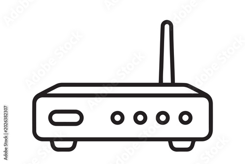 Photography Simple vector illustration of an internet modem icon, featuring modern technology style, clean logo aesthetics, wireless connectivity, and digital communication concepts