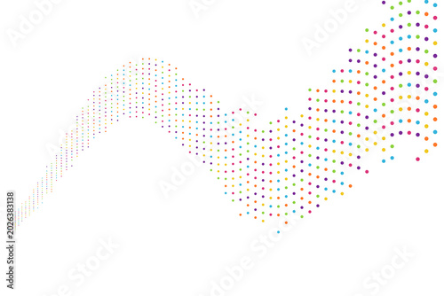 Quadro su tela Colorful wavy dots flowing across white background, abstract pattern