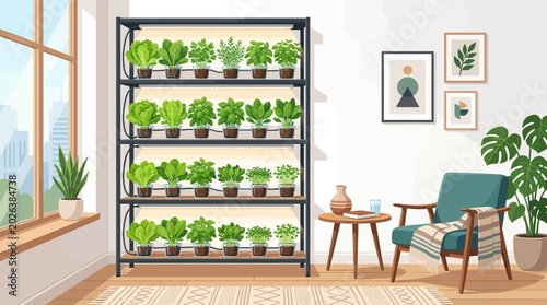 Bild auf Leinwand Indoor vertical farming system showcasing abundant leafy greens grown under arti