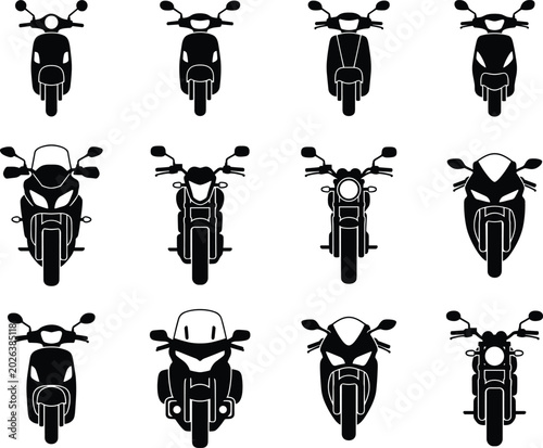 Quadro su tela Motorcycle Front View Icons Set with Scooter Sport Bike and Two Wheeler Transpor