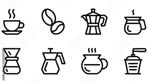 Tableau sur toile Set of line icons for coffee and coffee makers on white background