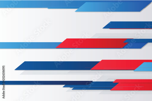 Foto Dynamic blue and red slanted geometric bars on white background, abstract
