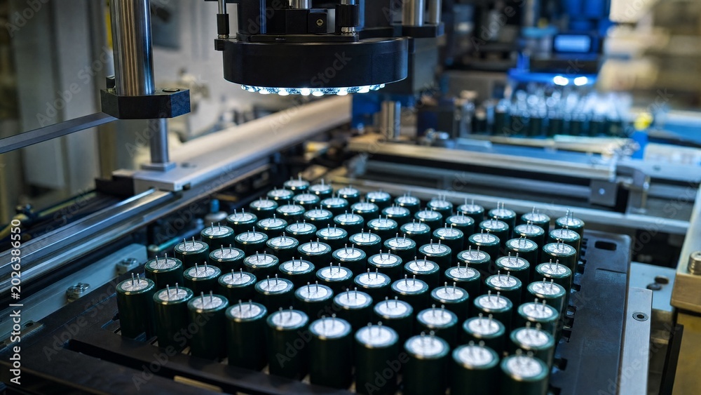 Fototapeta premium Battery manufacturing process in a production facility during daytime hours