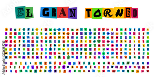 Fotografia EL GRAN TORNEO, letras recortadas estilo nota de rescate, alfabeto completo y nu