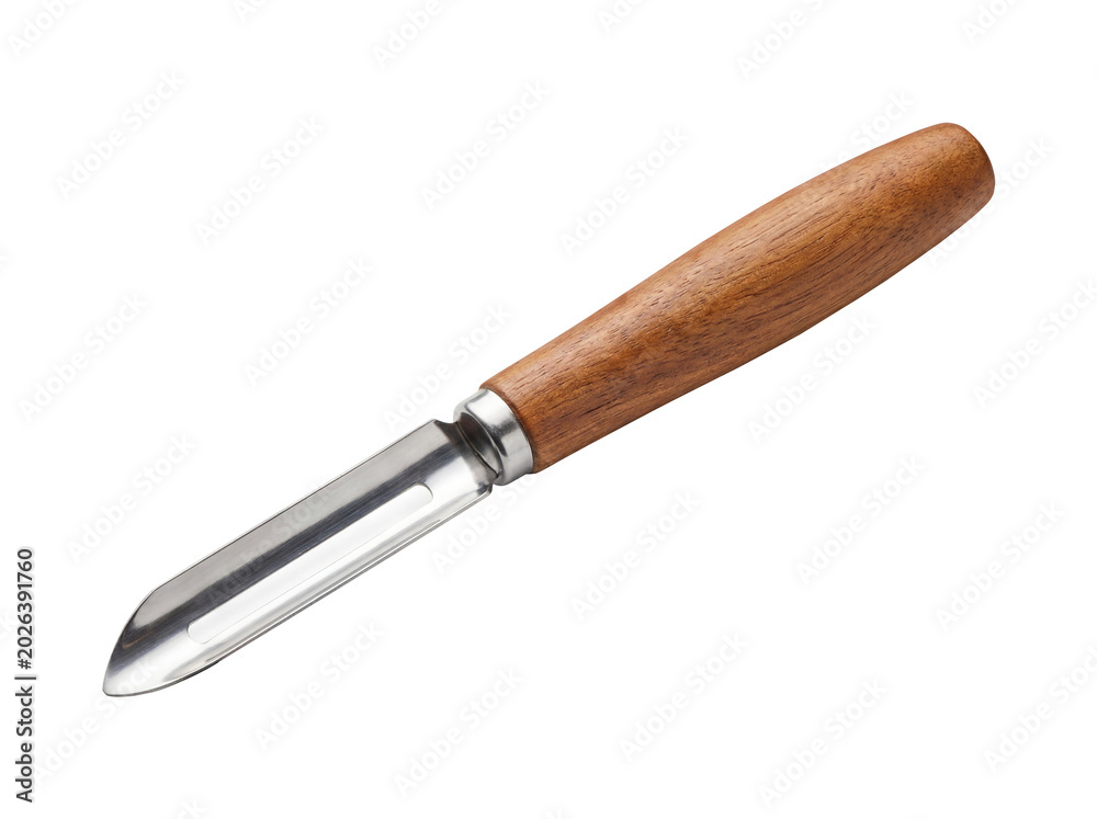 Fototapeta premium Stainless Steel Vegetable Peeler with Wooden Handle Isolated on Transparent Background