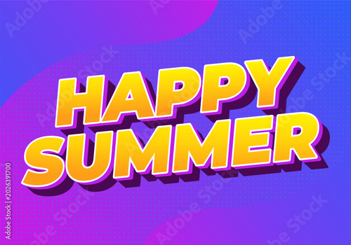Quadro su tela Summer greeting banner with bold 3d typography saying happy summer on purple and