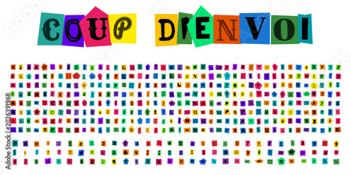 Canvas Print Coup dienvoi, alphabet de style lettre de rancon decoupee, typographie de style