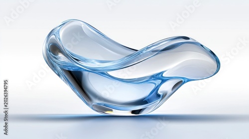 Abstract Glass Sculpture with Fluid Curves and Subtle Blue Tints on White Background