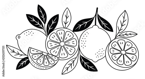 Three whole and sliced limes with green leaves isolated on white background, Vector