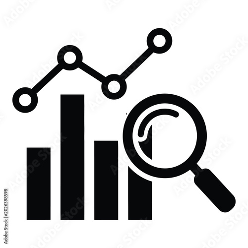 Fotografia Black and white magnifying glass on bar chart graph icon icon