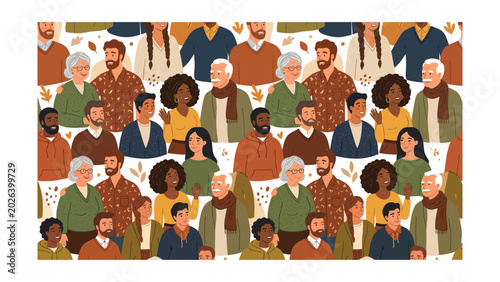Tableau sur toile Diverse people crowd art seamless pattern