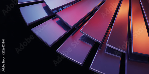 Vibrant 3d rectangular shapes in shades of pink, purple, and orange on a black background