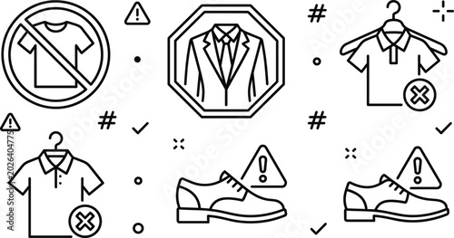 Quadro su tela Corporate dress code restrictions icon set with forbidden casual clothes polo sh