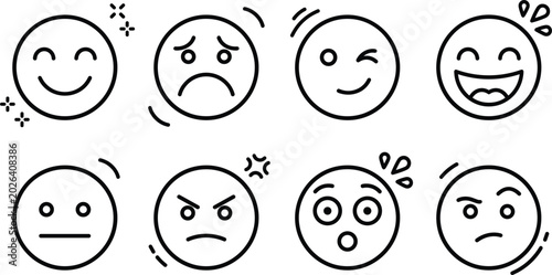 Schilderij op canvas Emoji emoticon icon set with happy sad angry surprised laughing neutral winking
