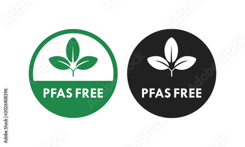 PFAS free vector logo badge template with leaf icons for non toxic eco friendly product packaging certification 