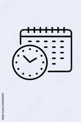Calendar schedule icon with clock linear style outline
