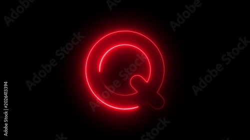 Glowing neon letter q animation with red light effect on black background, alphabet typography