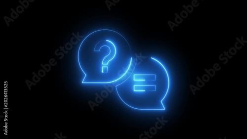 Neon glowing question mark and speech bubble digital communication and faq concept animation blue light