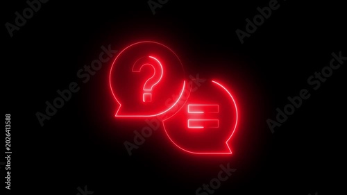 Neon red speech bubbles with question mark and text lines, glowing communication concept animation chat