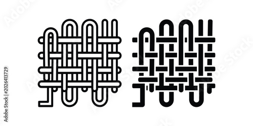 Weaving pattern line icons set