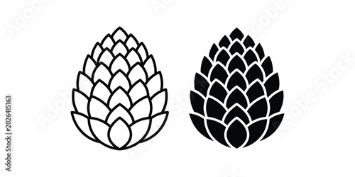 Hop cone icon set line and solid vector