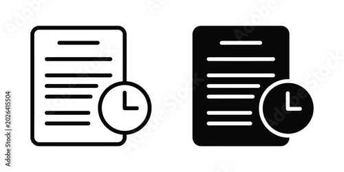 Foto Document with clock icon set line and glyph style