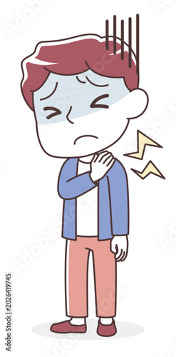 ひどい肩こりに苦しむ男性（デスクワーク・眼精疲労・血行不良）