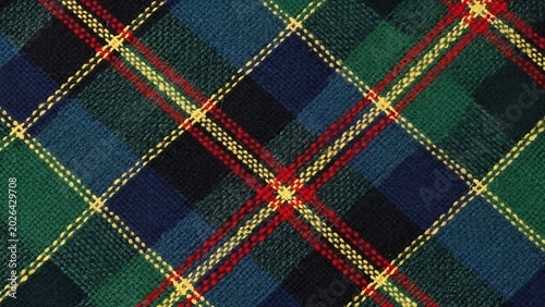 Seamless tartan plaid pattern with green, navy blue, black, red, and yellow stripes