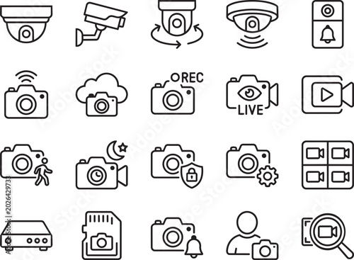CCTV Security Camera Icons Video Surveillance System Set