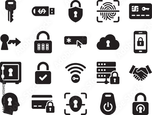 Security Icons Set Cybersecurity Protection Data Privacy Vector