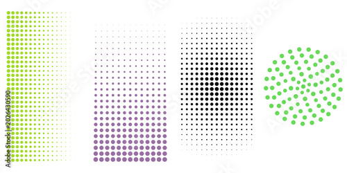 Four distinct halftone patterns with varying dot sizes and geometric arrangements