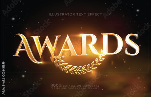 Golden Luxury Awards Text Effect with Elegant Laurel Wreath