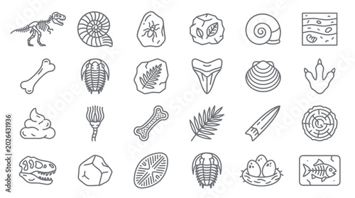 Billede på lærred Fossil icons set with dinosaur bone.