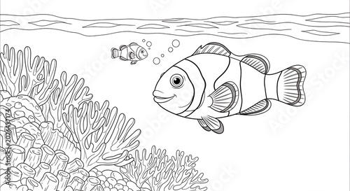 Two clownfish swim in clear water near vibrant coral reefs
