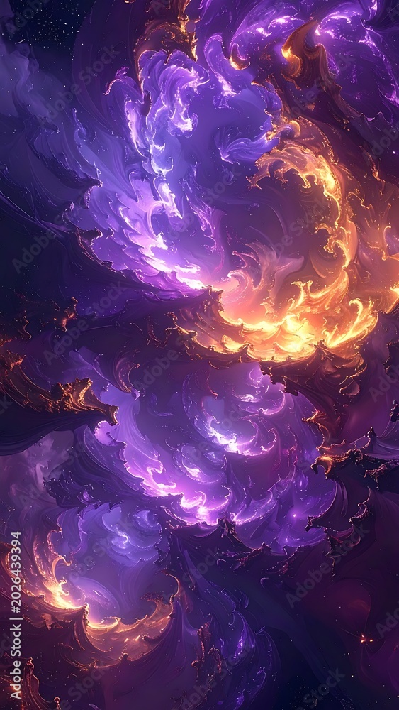 Fototapeta premium Vibrant purple and orange cosmic nebula.
