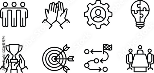 Фотография Business Teamwork and Success Icon Set Featuring Team Collaboration High Five Ta