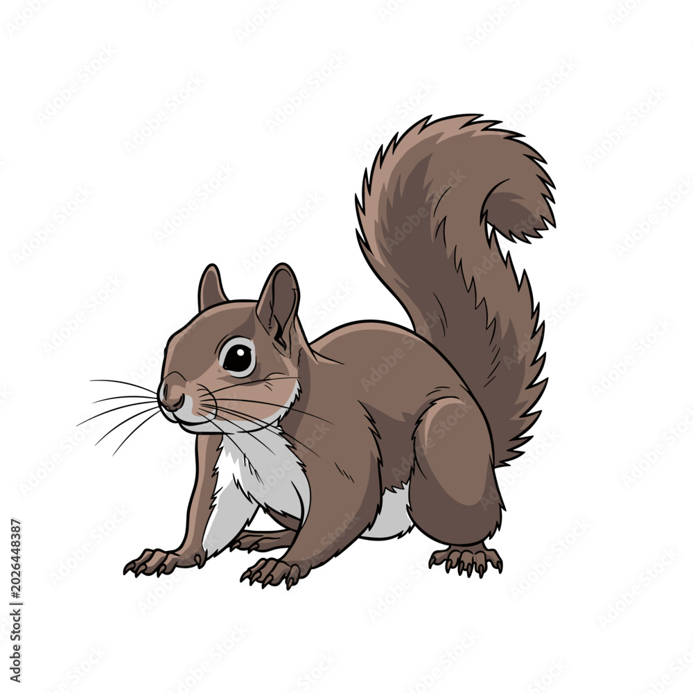 Fototapeta premium Realistic Gray Squirrel Sitting on White Background
