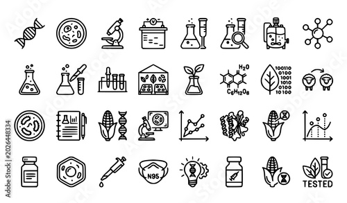 Foto Biotechnology and GMO Research Line Icons Vector Collection Editable Stroke