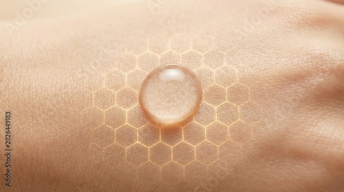 Longevity gene healthy aging science research skin hydration concept with water drop on hand surface
