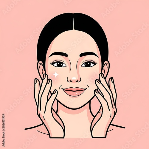 Woman applying skincare product to her glowing face