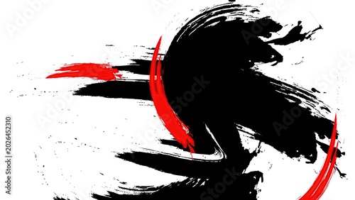 Abstract black and red brushstrokes creating modern art background