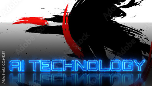 Ai technology text with glowing blue effect on brush strokes