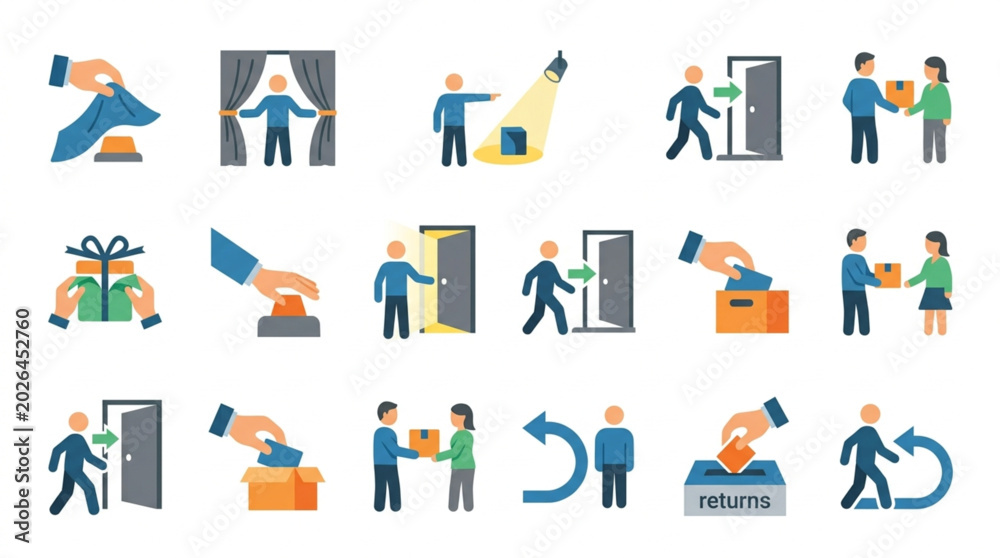 Fototapeta premium Collection of Icons Representing Delivery and Service Actions.